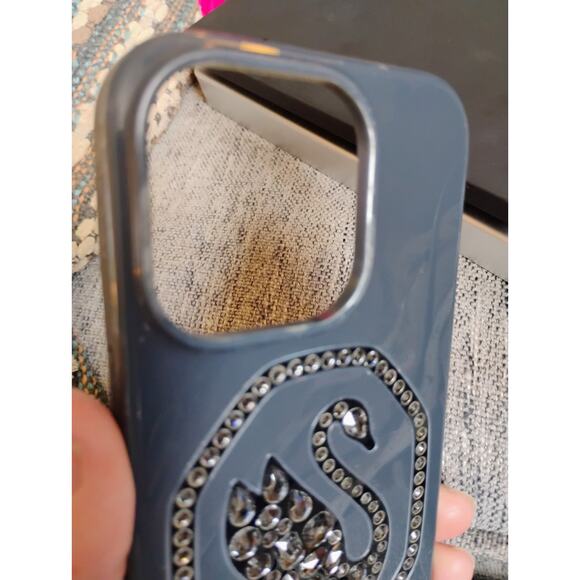 Swarovski Signum For iPhone 14 Pro Max. Iconic Swan Logo, silver-shade Crystals - Picture 7 of 8